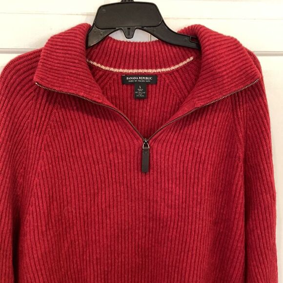 Banana republic Italian yarn thick ribbed half zip collared red sweater size l - Picture 3 of 14